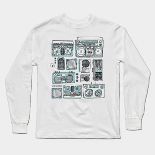 Boomboxes (Black and Mint Green Ink) Long Sleeve T-Shirt